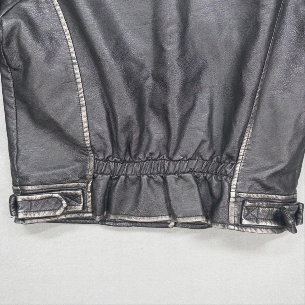 Zara Kids Moto Jacket Kids Size 10 Black Faux Leather Distressed Biker Coat Zip